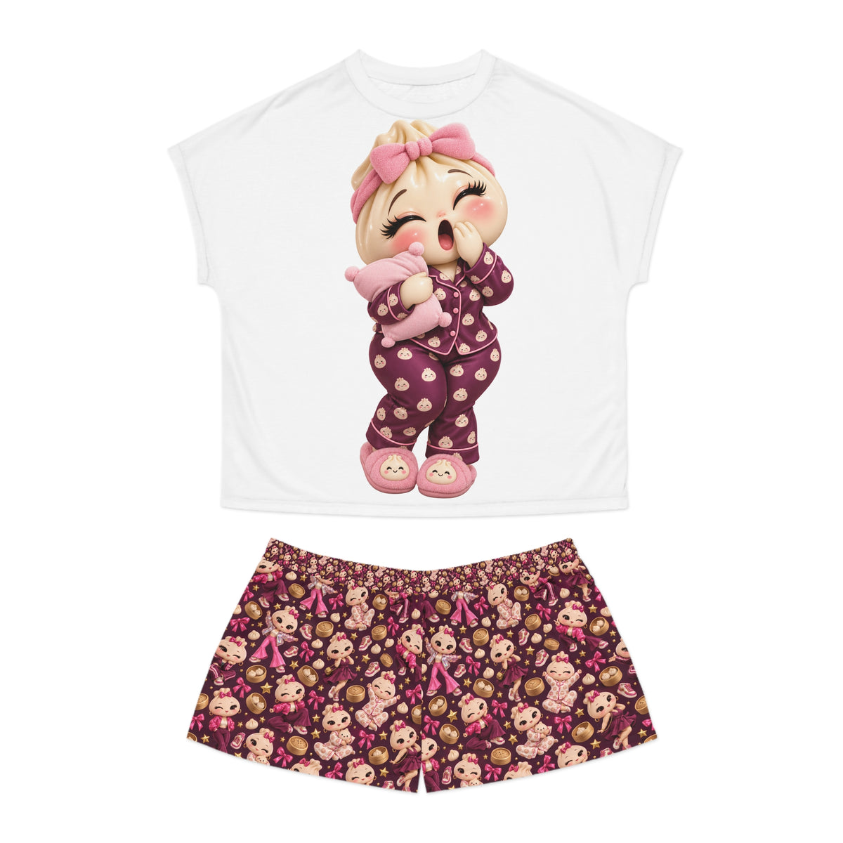 Women's Short Pajama Set - Steamy & Dreamy Cute Dimsum Sleepwear