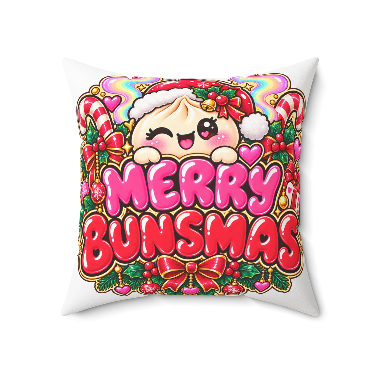 Merry Bunsmas Cute Kawaii Christmas Pillow