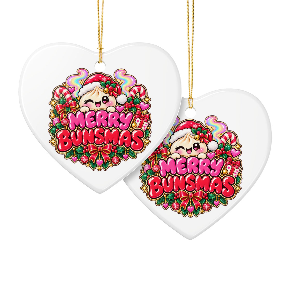 Merry Bunsmas Ceramic Ornament — Kawaii Dumpling Christmas Decor