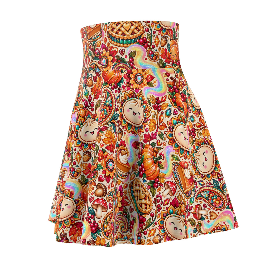 Stuffed Buns Thanksgiving Skater Skirt — Pumpkin Pie Dumpling Print