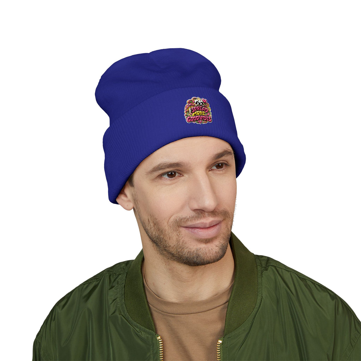 Embroidered Floral 'Love' Cuffed Beanie "Spread More Good Vibes"