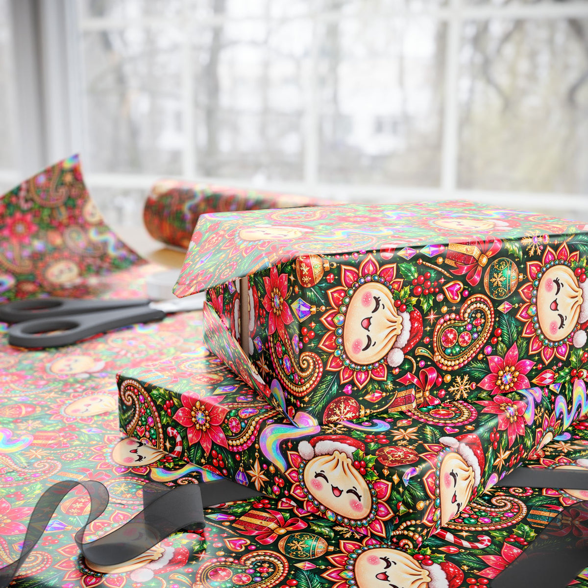 Merry Bunsmas Christmas Wrapping Paper — Psychedelic Dumpling Gift Wrap