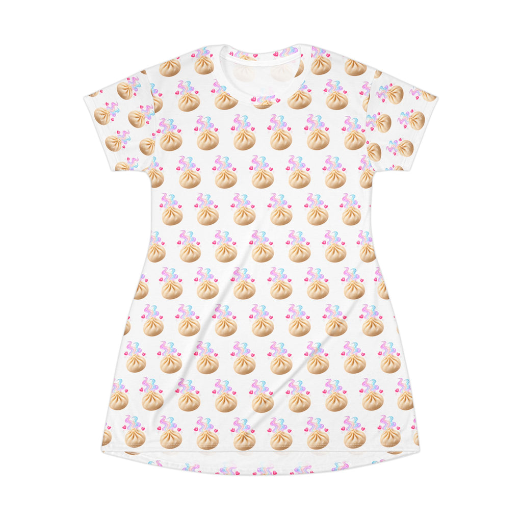 Kawaii Dumpling T-Shirt Dress — Colorful All-Over Print