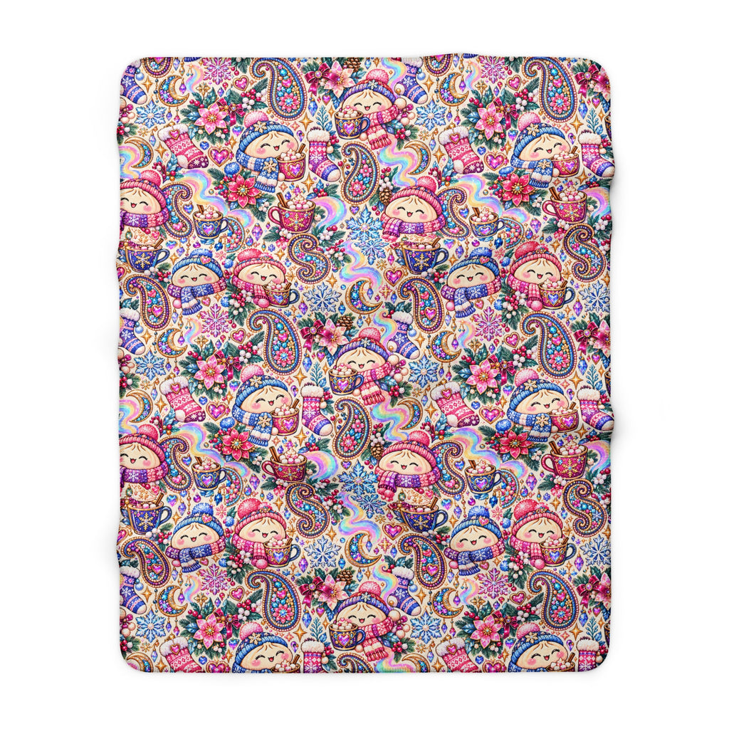 Floral Paisley Dumplings Sherpa Blanket — Cozy Plush Throw for Kids & Adults