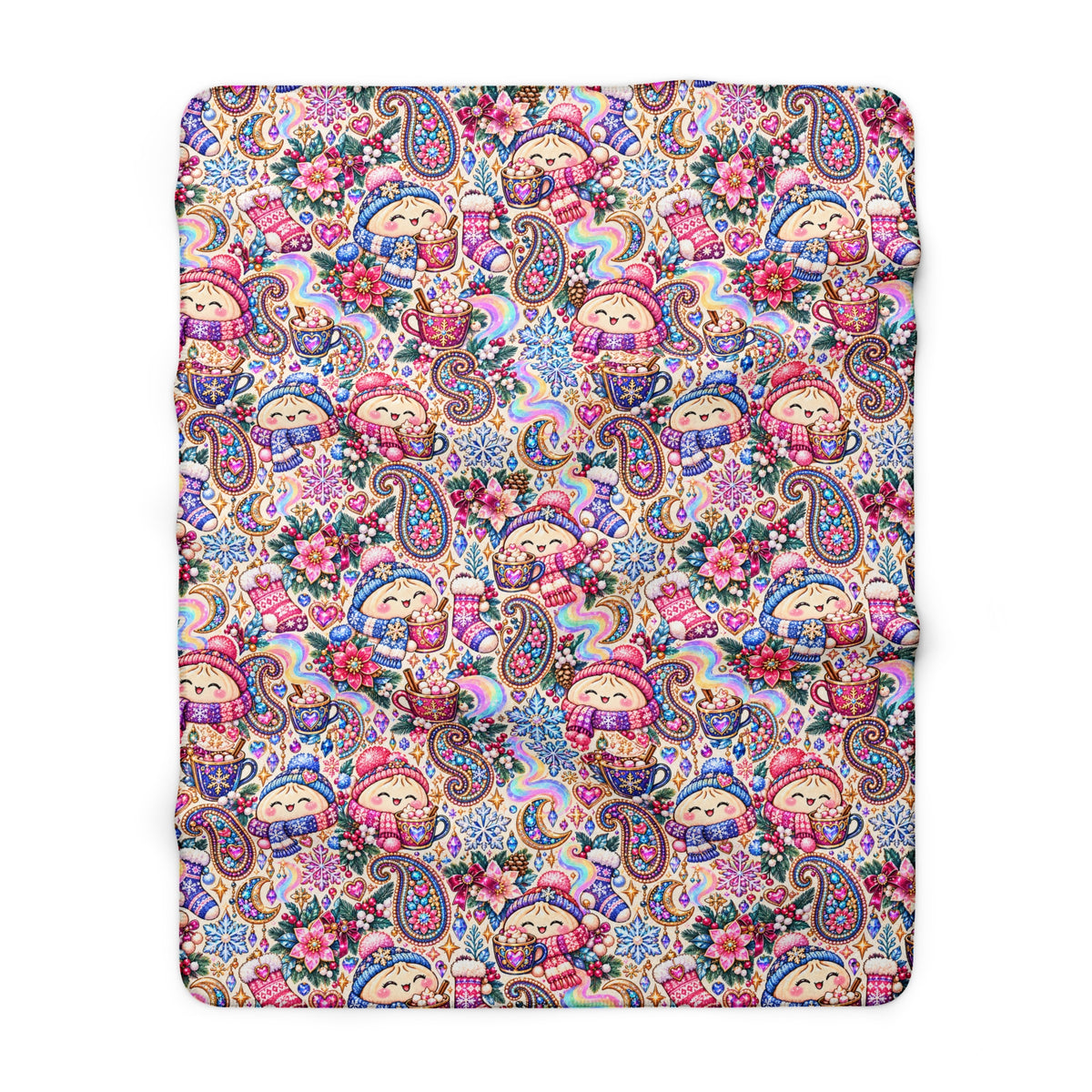 Floral Paisley Dumplings Sherpa Blanket — Cozy Plush Throw for Kids & Adults