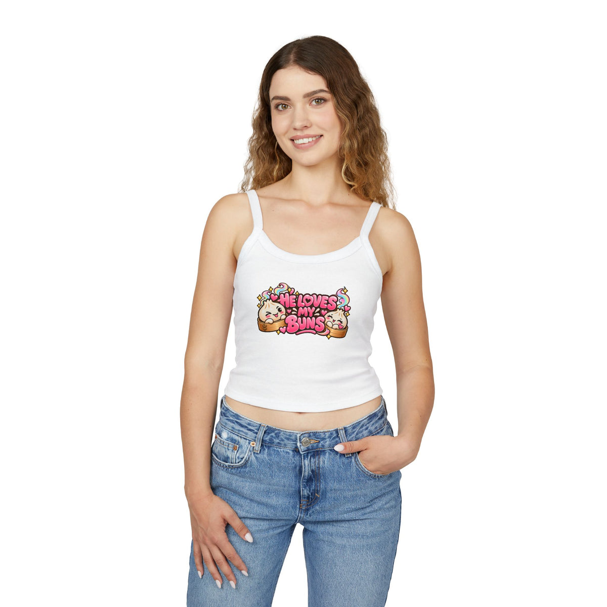 He Loves My Buns Spaghetti Tank — Kawaii Couple Graphic