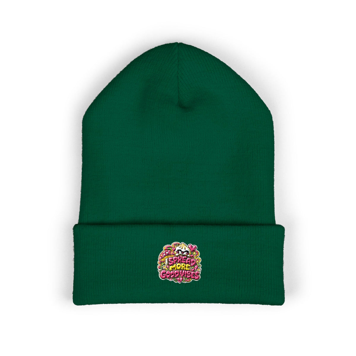Embroidered Floral 'Love' Cuffed Beanie "Spread More Good Vibes"