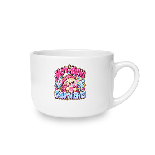 25oz Ceramic Latte Mug — Colorful Retro Floral 'Hot Buns Cold Nights' Design