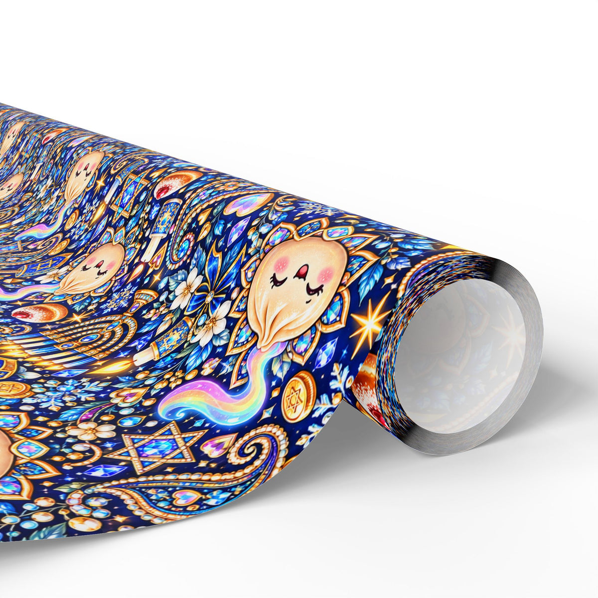 Eight Cozy Nights Hanukkah Wrapping Paper — Kawaii Dumpling Gift Wrap