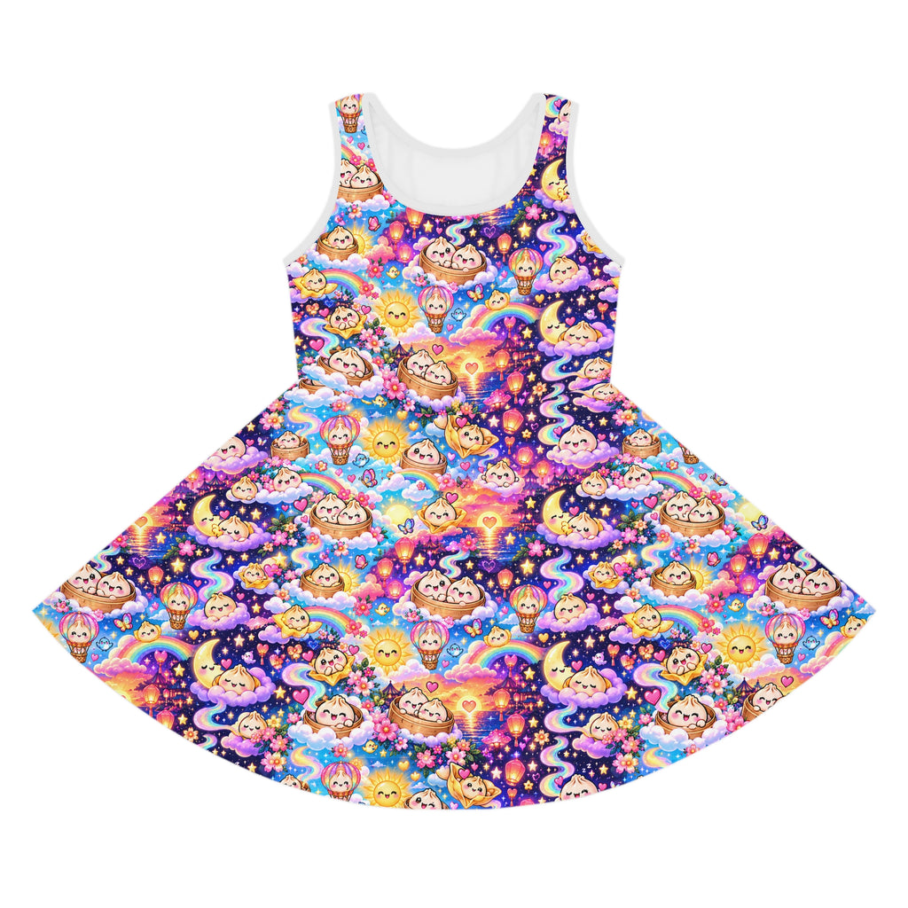 Girls' Sundress — Colorful Dumpling Kawaii Space & Rainbow Print AOP Dress