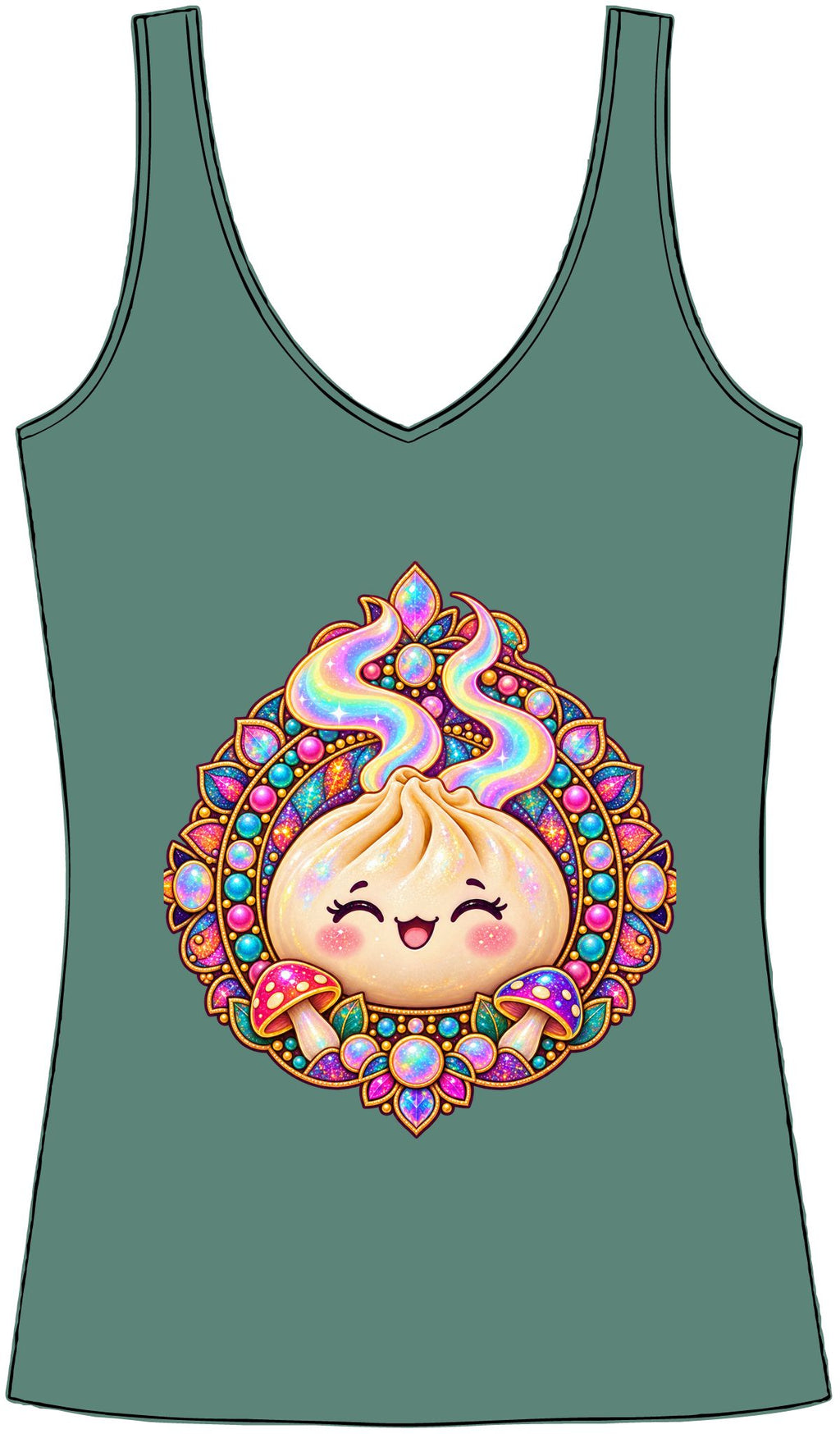 Dimsum Queen V-Neck Tank Top — Kawaii Dumpling Graphic