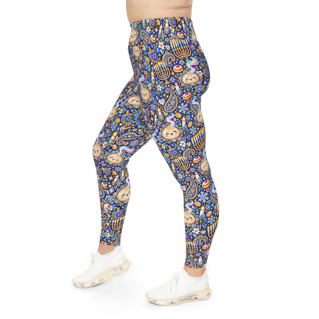 Eight Cozy Nights Plus Size Hanukkah Leggings — Dumpling & Dreidel Print