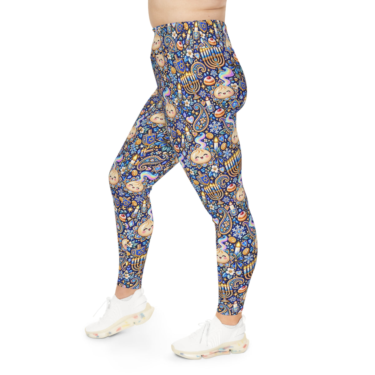 Eight Cozy Nights Plus Size Hanukkah Leggings — Dumpling & Dreidel Print