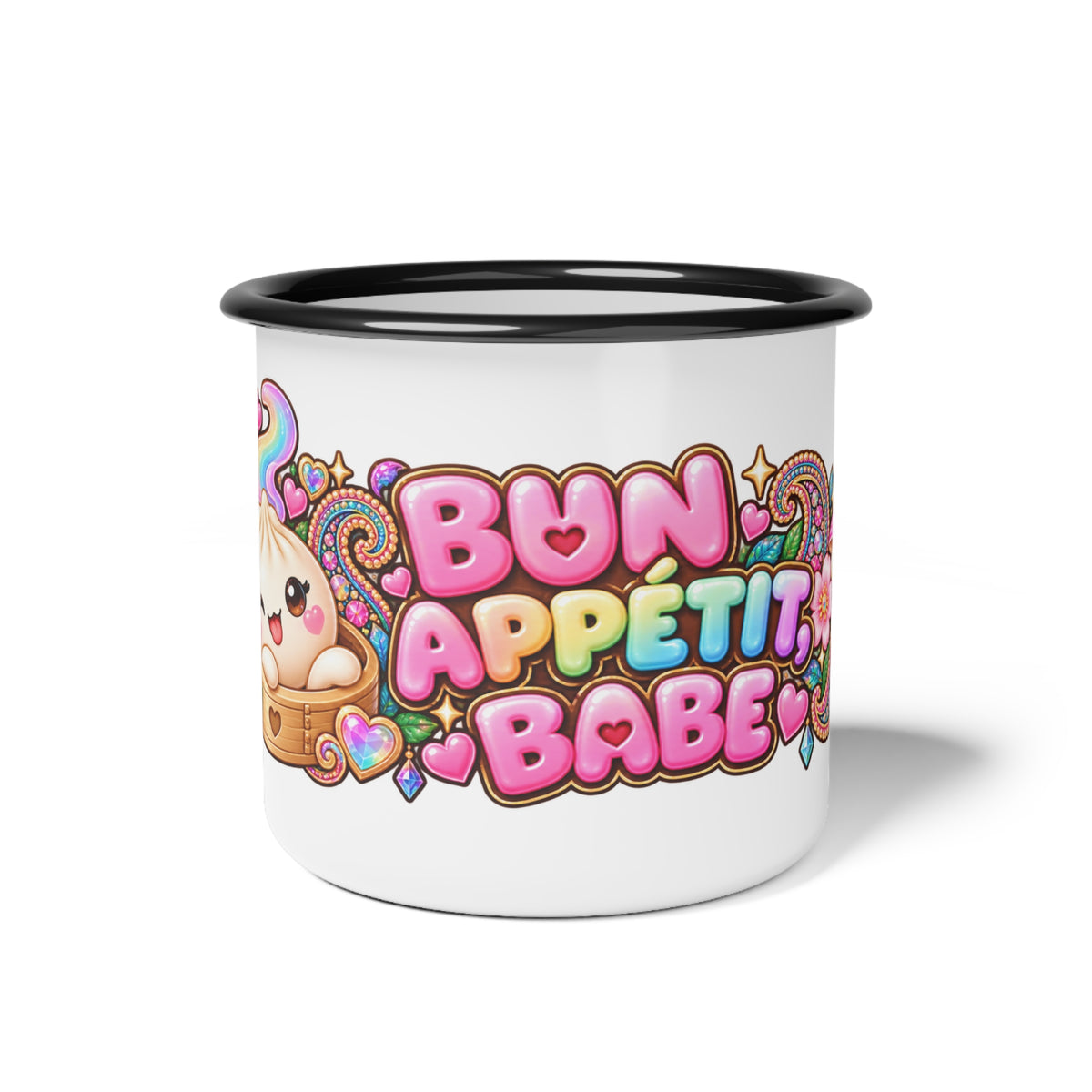 Bon Appétit, Babe Enamel Camp Mug — Kawaii Dumpling Cup