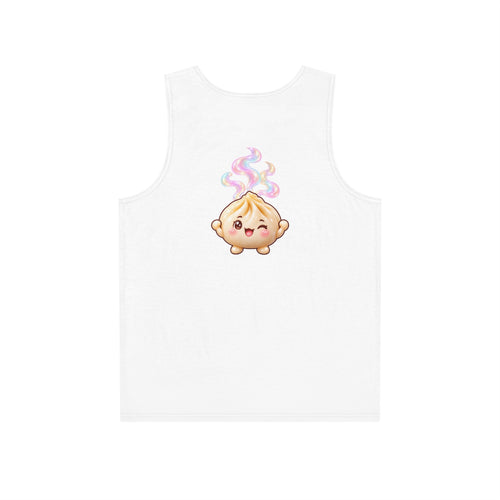 "Wanton Good Vibes" Cute Steamed Bun Graphic Tank Top — Kawaii Dumpling Illustration
