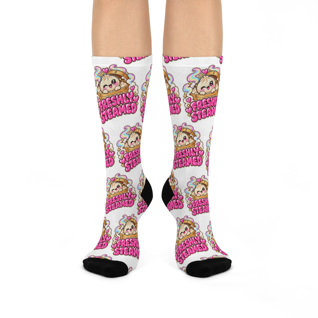 Cushioned Crew Socks — Cute ‘Freshly Steamed’ Cartoon Dumpling Pattern