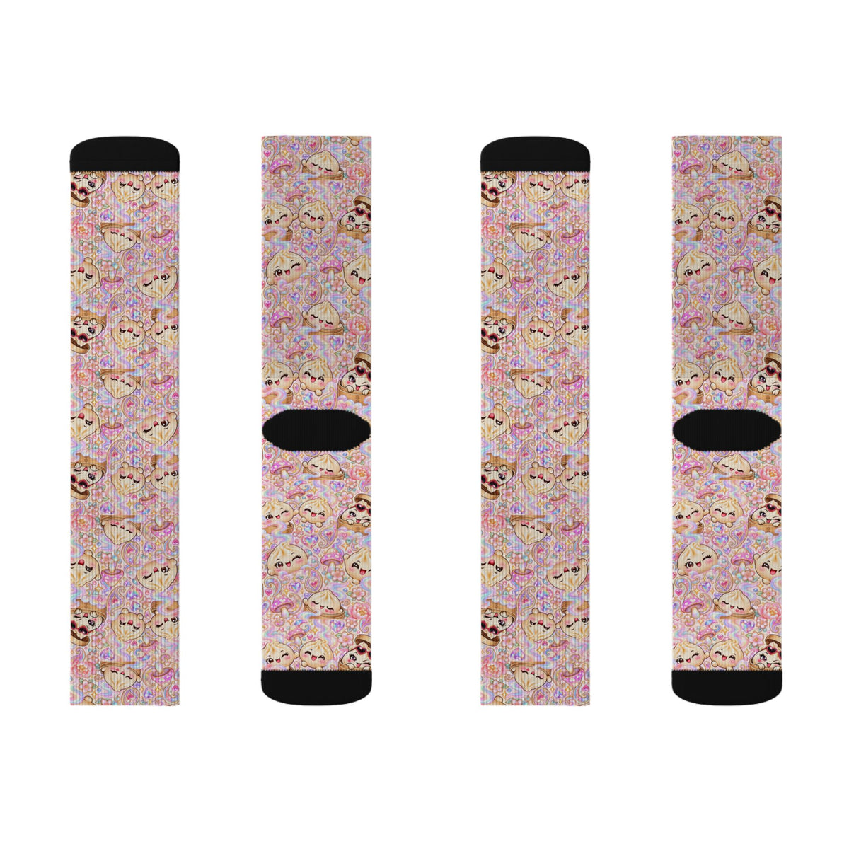Cute Dumpling Pastel Pattern Sublimation Socks — Pink Floral Cozy Crew Socks