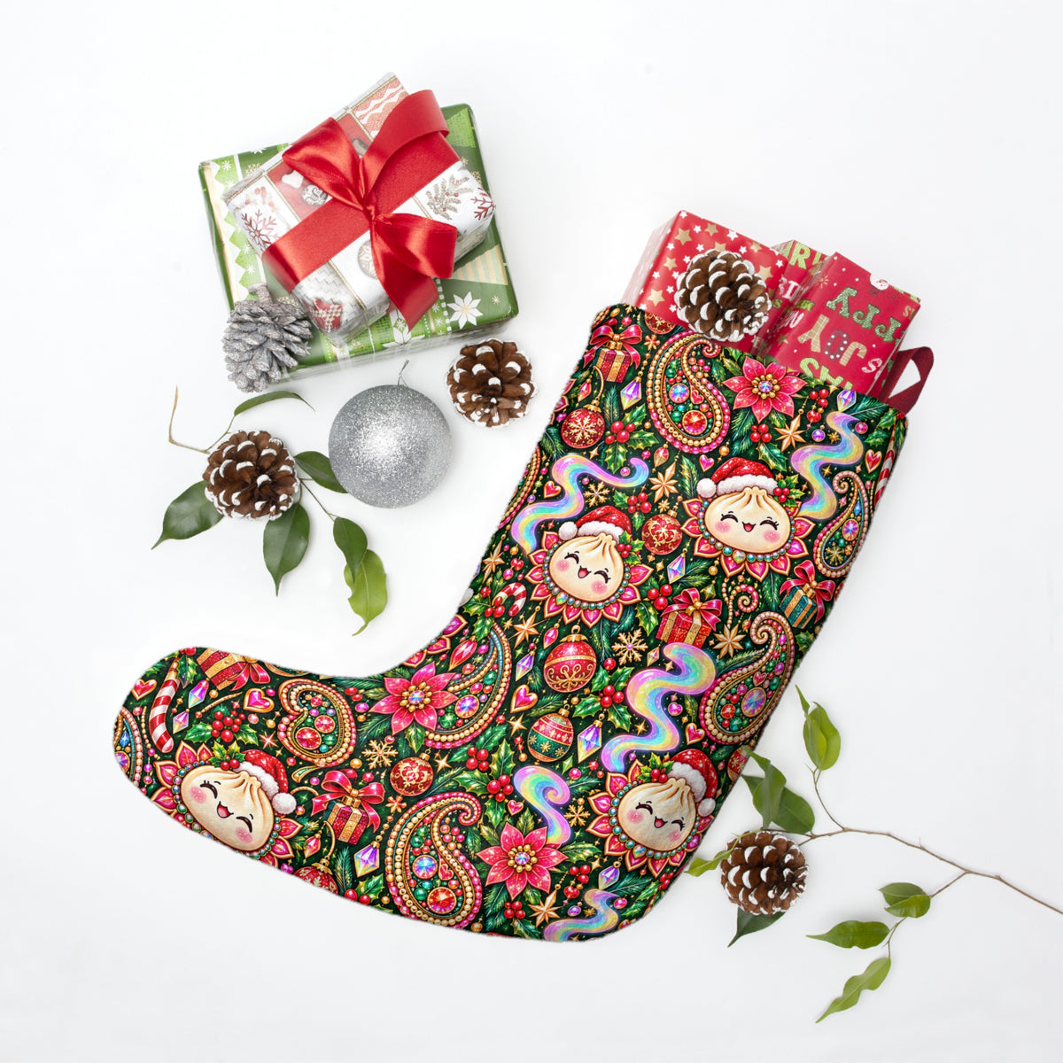 Merry Bunsmas Christmas Stocking — Cute Dumpling Santa Holiday Decor