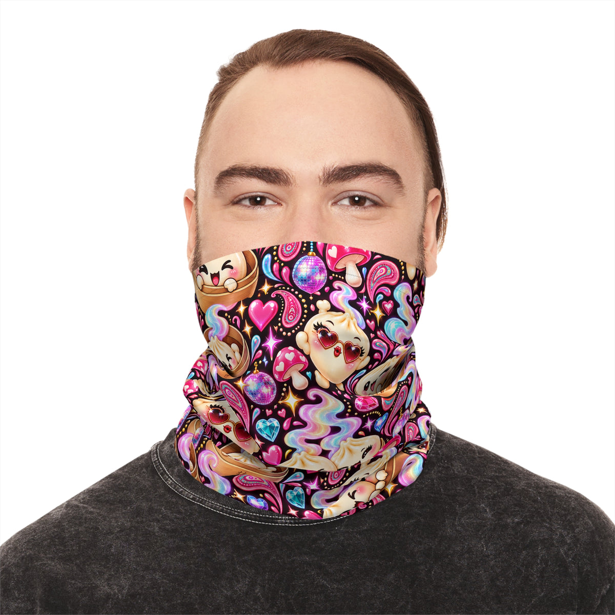 Kawaii Dumpling Neck Gaiter — Colorful Festival Face & Neck Cover