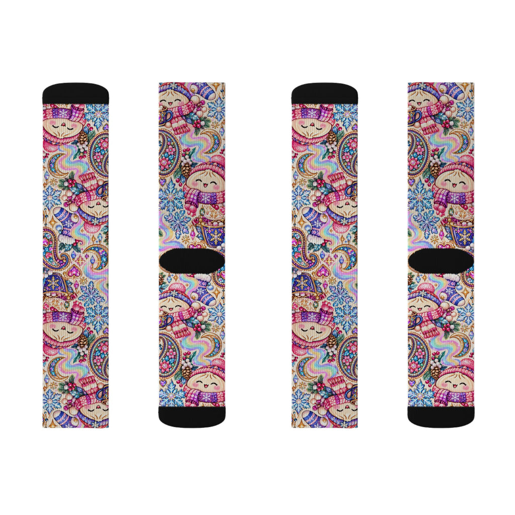 Cozy Buns Club Crew Socks — Psychedelic Dumpling Paisley