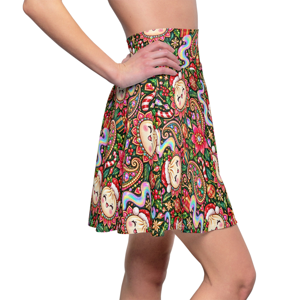 Merry Bunsmas Christmas Skater Skirt — Santa Dumpling Paisley