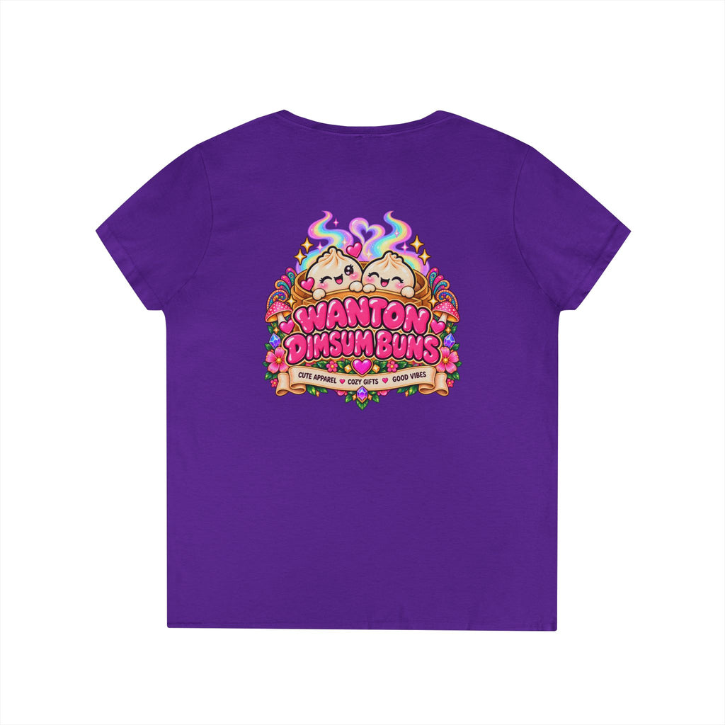 Dim Sum Bun V-Neck Tee — 'Wanton Dim Sum Buns' Cute Kawaii Food Shirt