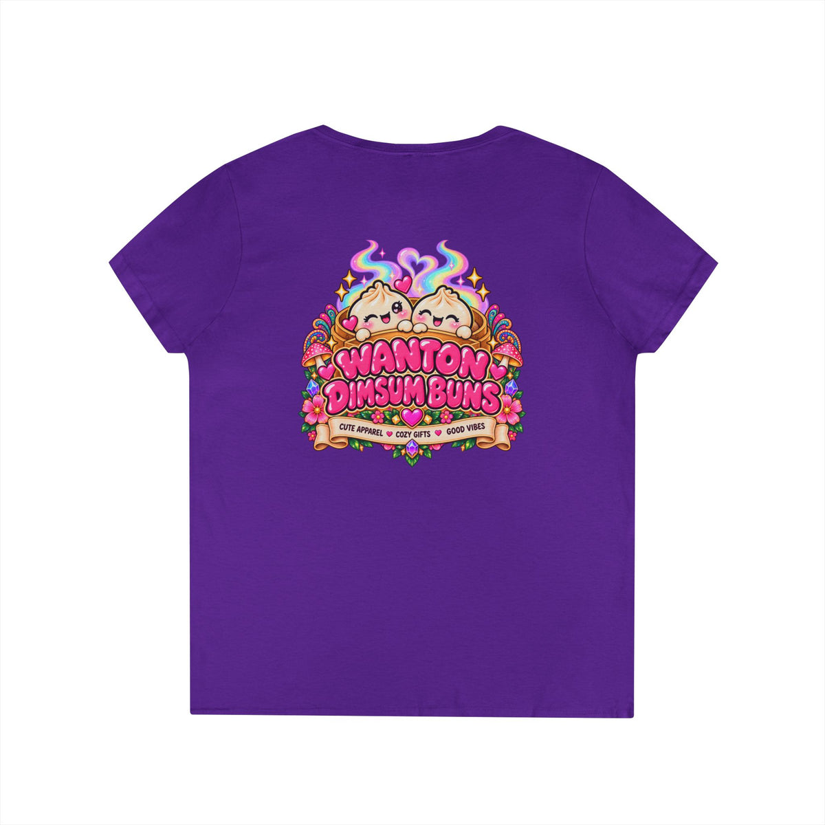 Dim Sum Bun V-Neck Tee — 'Wanton Dim Sum Buns' Cute Kawaii Food Shirt