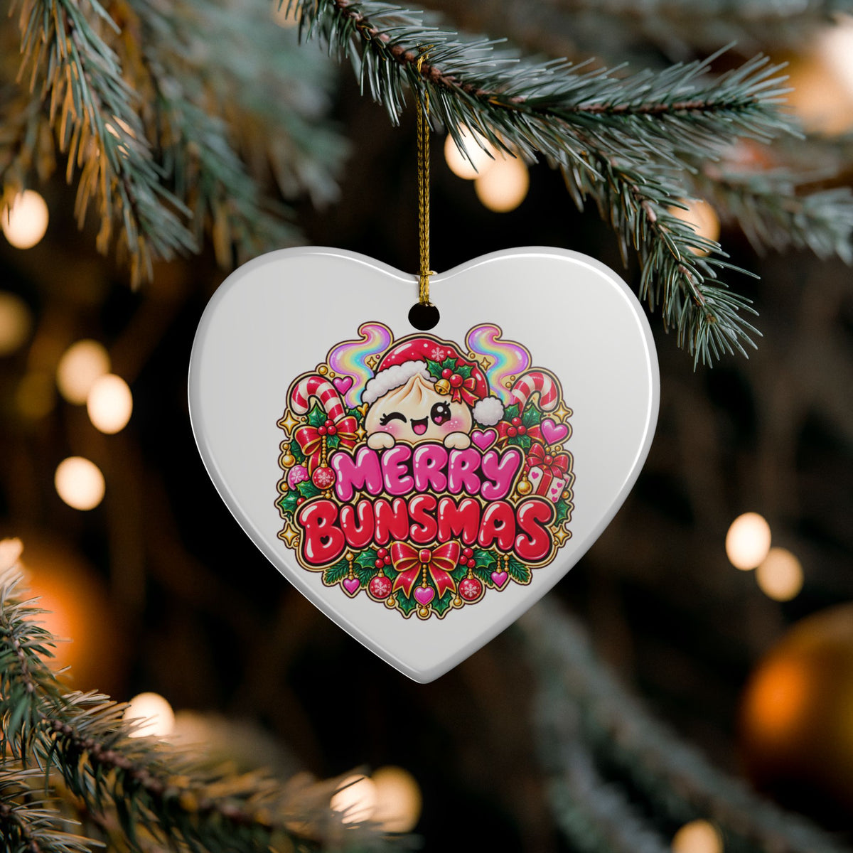 Merry Bunsmas Ceramic Ornament — Kawaii Dumpling Christmas Decor