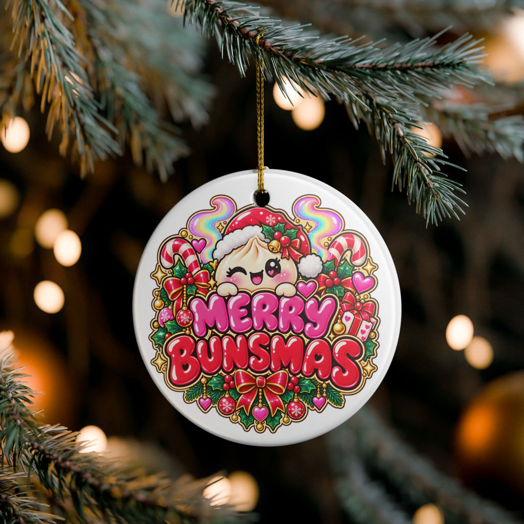 Merry Bunsmas Ceramic Ornament — Kawaii Dumpling Christmas Decor
