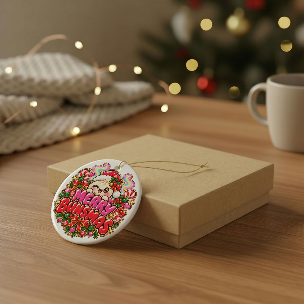 Merry Bunsmas Ceramic Ornament — Kawaii Dumpling Christmas Decor