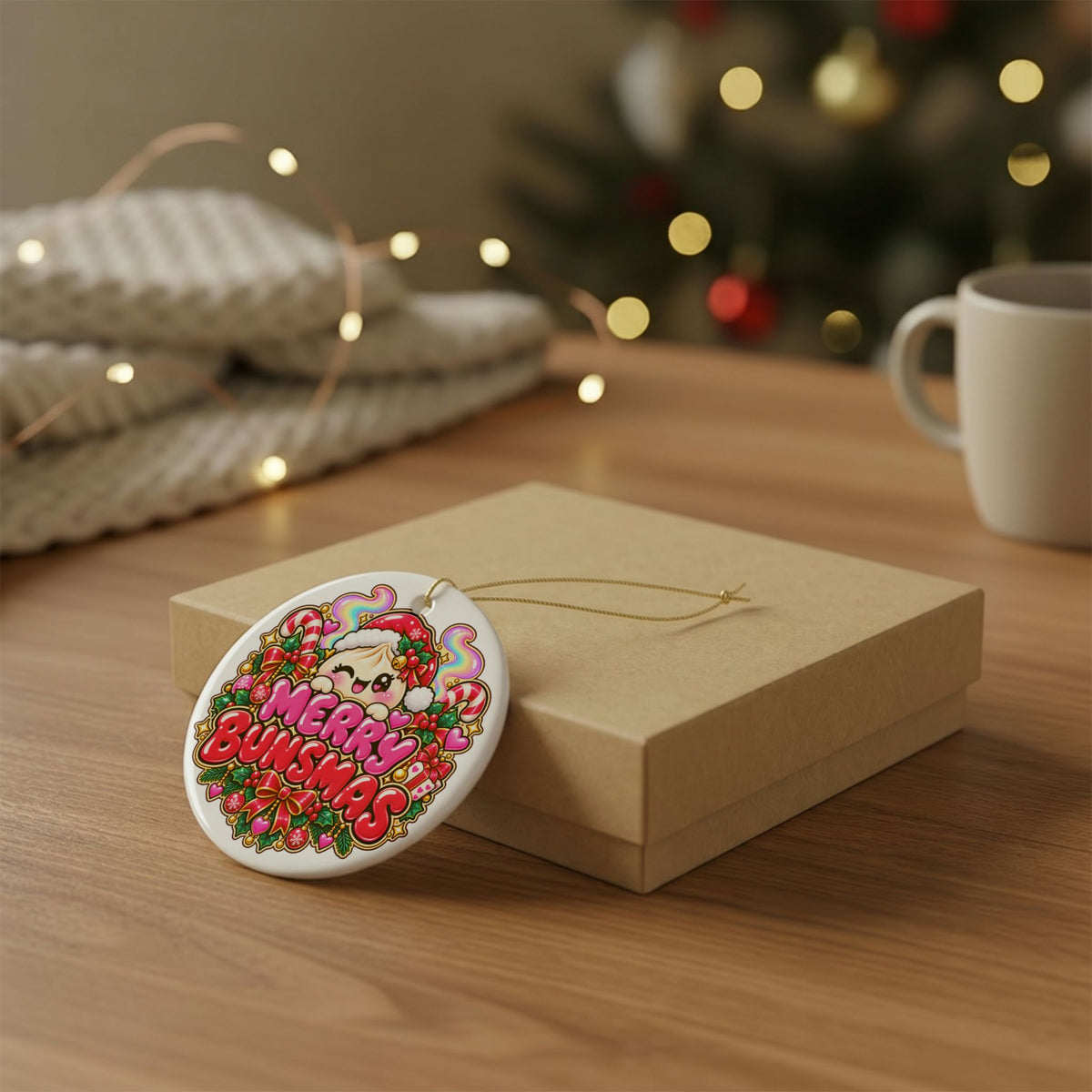Merry Bunsmas Ceramic Ornament — Kawaii Dumpling Christmas Decor
