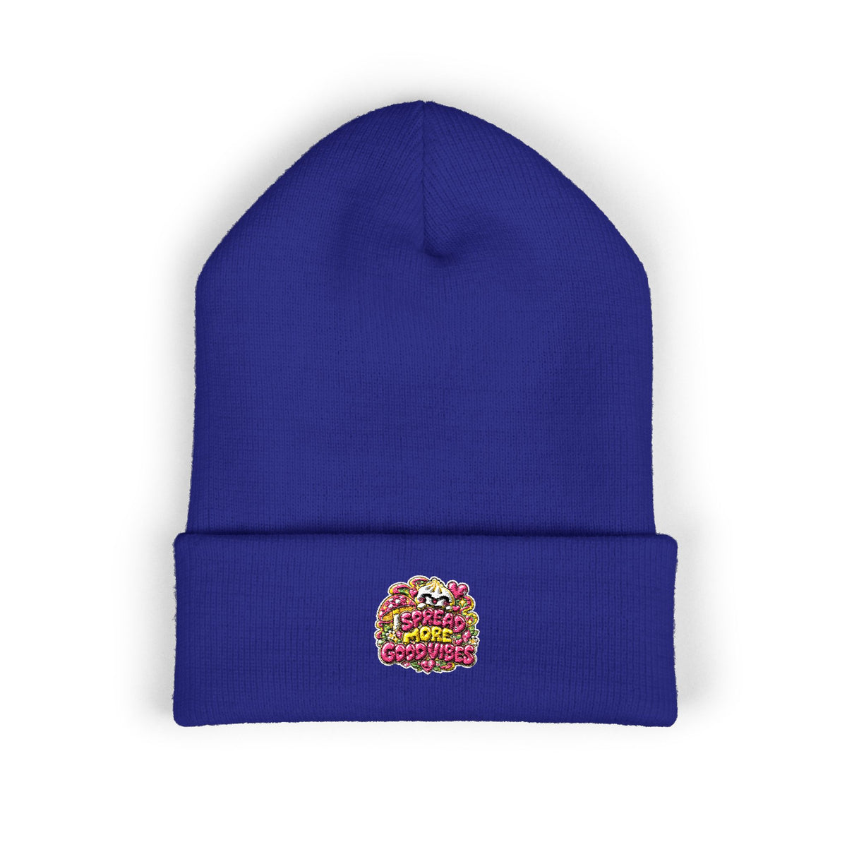 Embroidered Floral 'Love' Cuffed Beanie "Spread More Good Vibes"