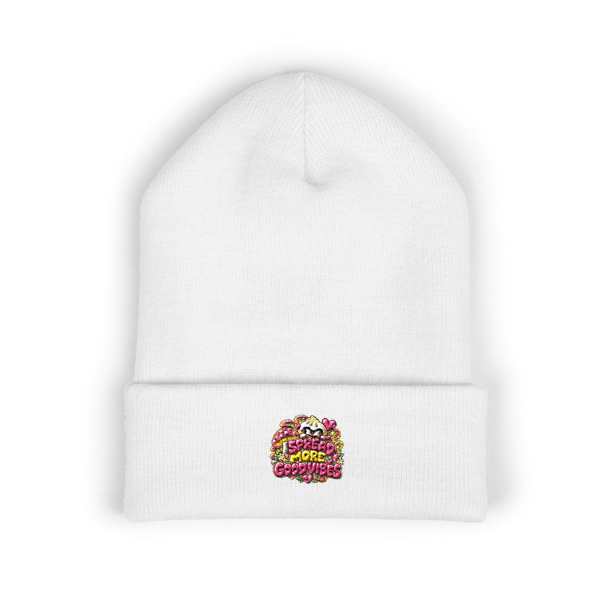 Embroidered Floral 'Love' Cuffed Beanie "Spread More Good Vibes"