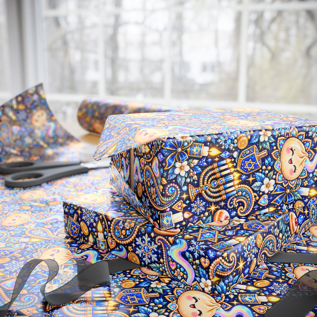 Eight Cozy Nights Hanukkah Wrapping Paper — Kawaii Dumpling Gift Wrap