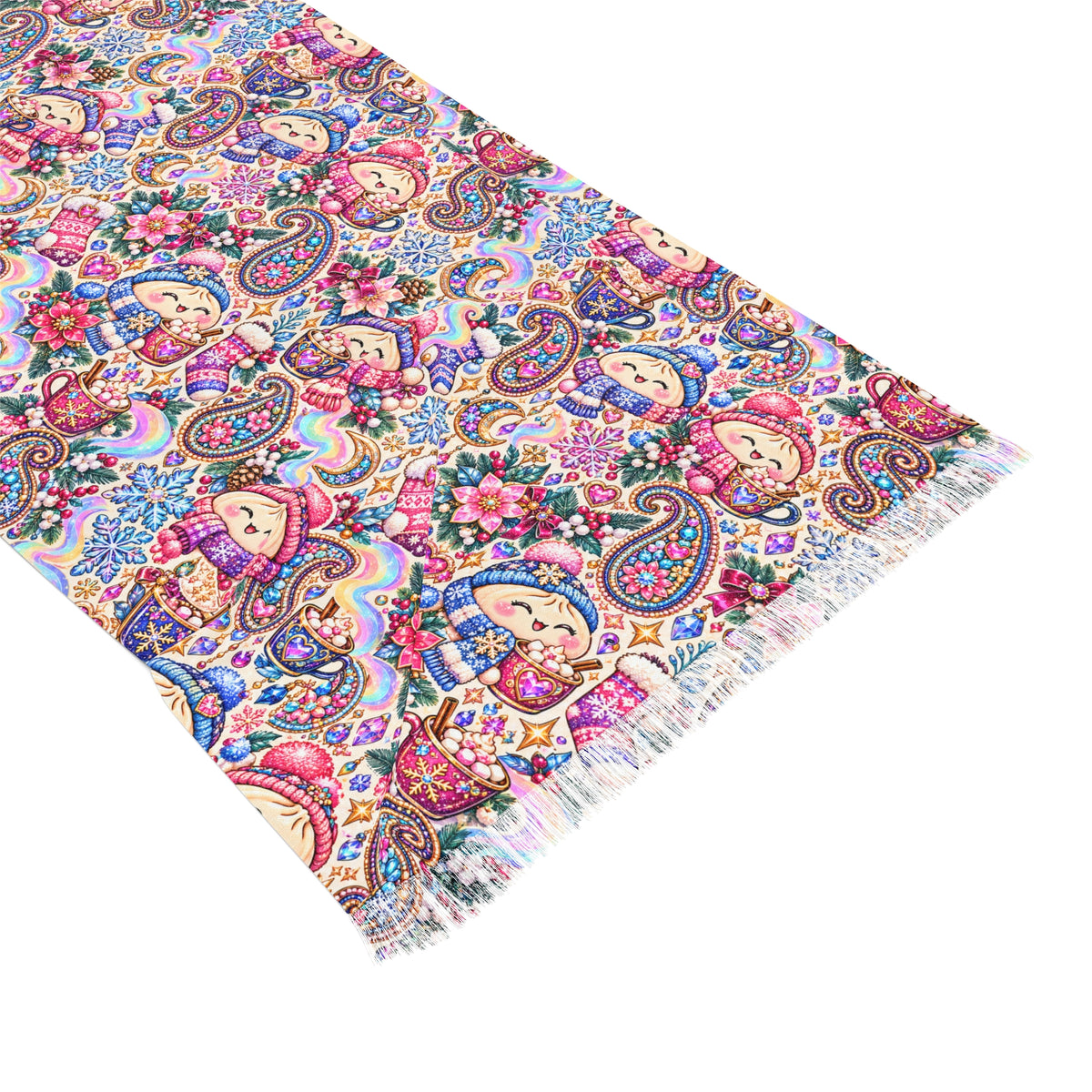 Floral Cozy Dumpling Light Scarf – Colorful Boho Patterned Wrap