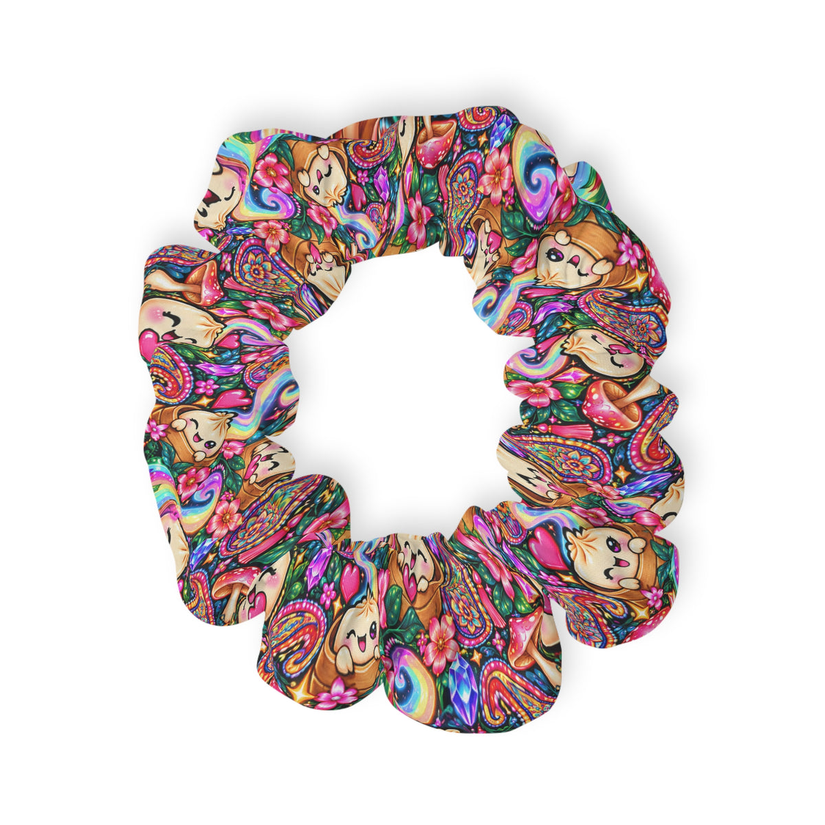 Colorful Kawaii Dumpling Floral Scrunchie — Cute Pastel Rainbow Hair Accessory