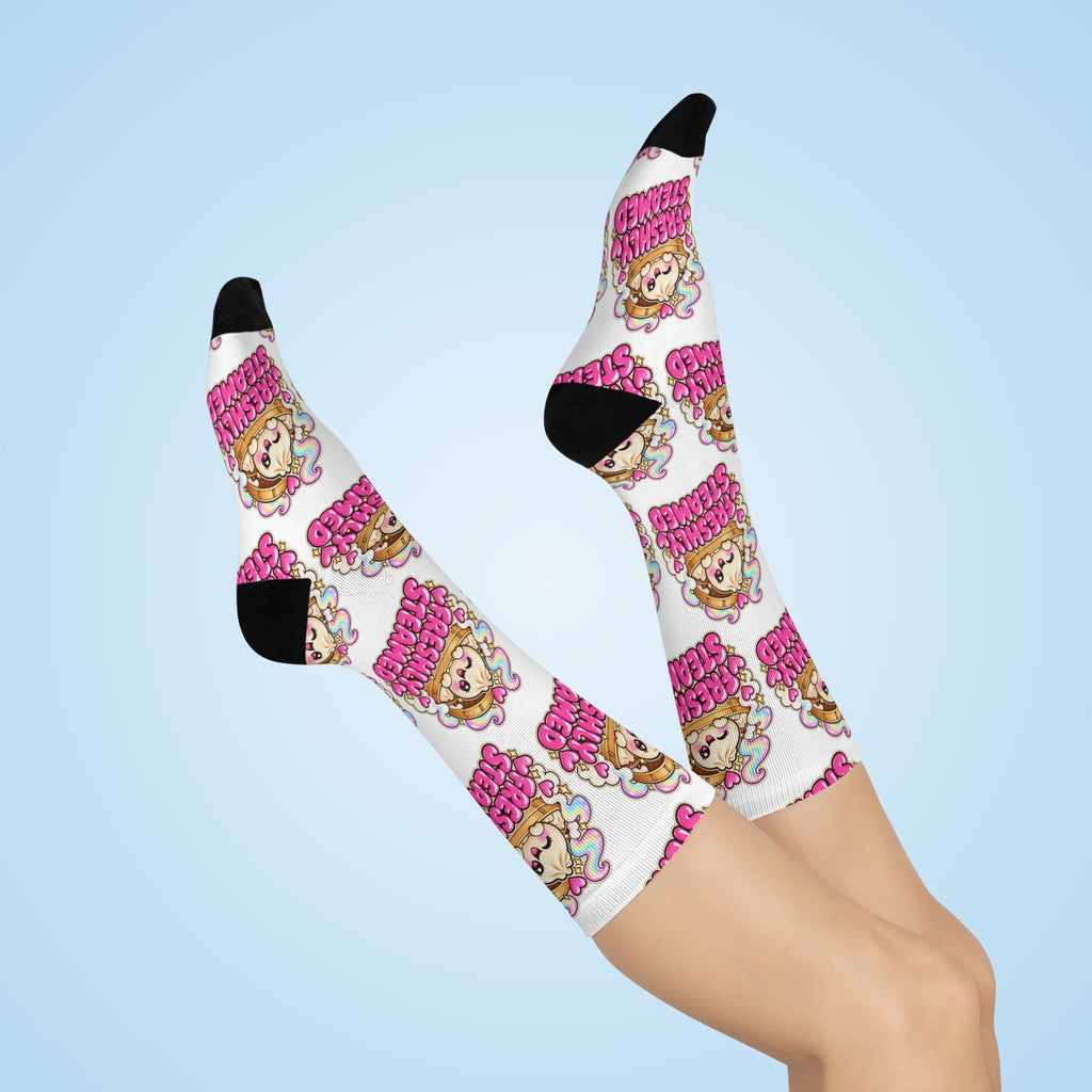 Cushioned Crew Socks — Cute ‘Freshly Steamed’ Cartoon Dumpling Pattern