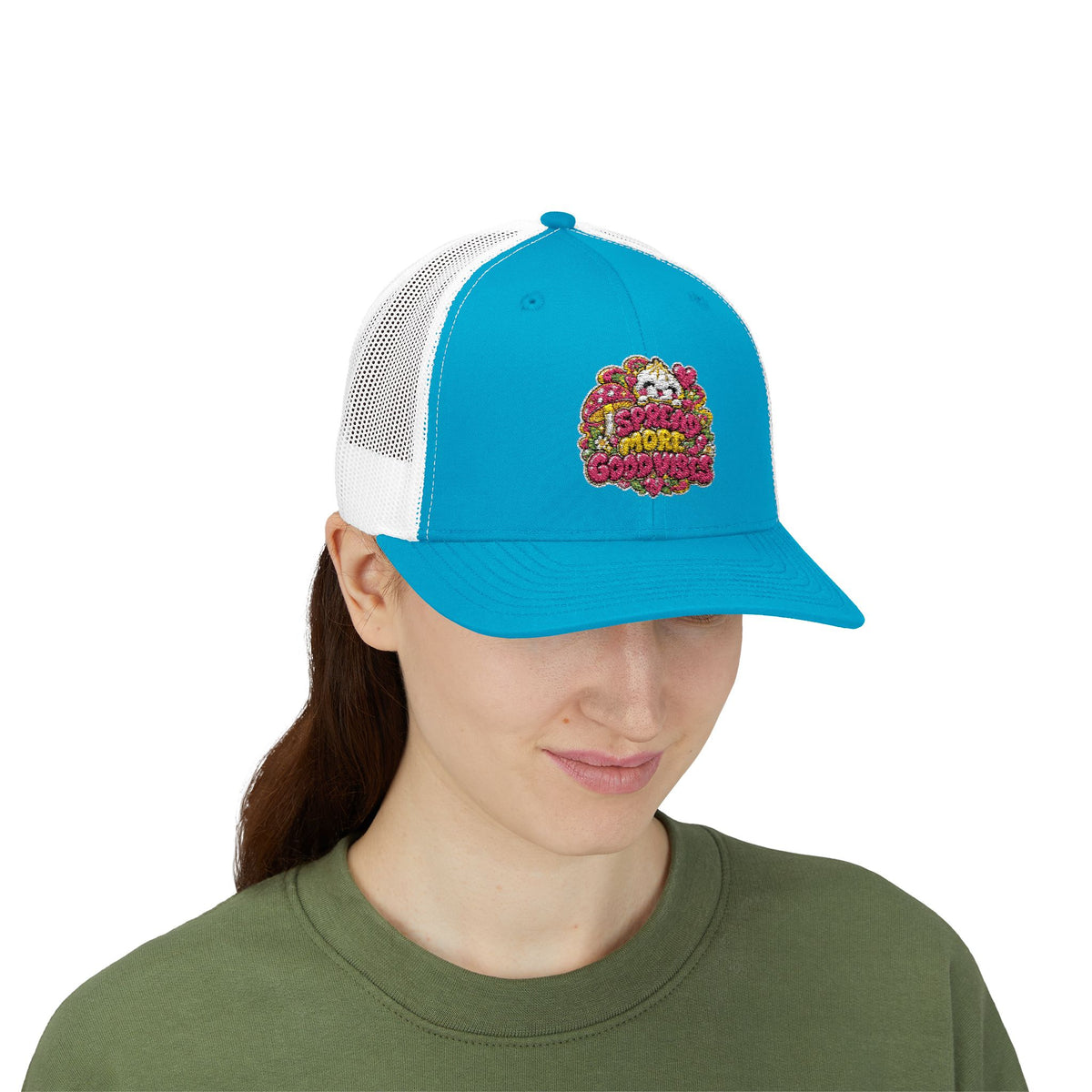 Spread More Good Vibes Snapback Trucker Cap — Sparkle Dumpling Patch Hat