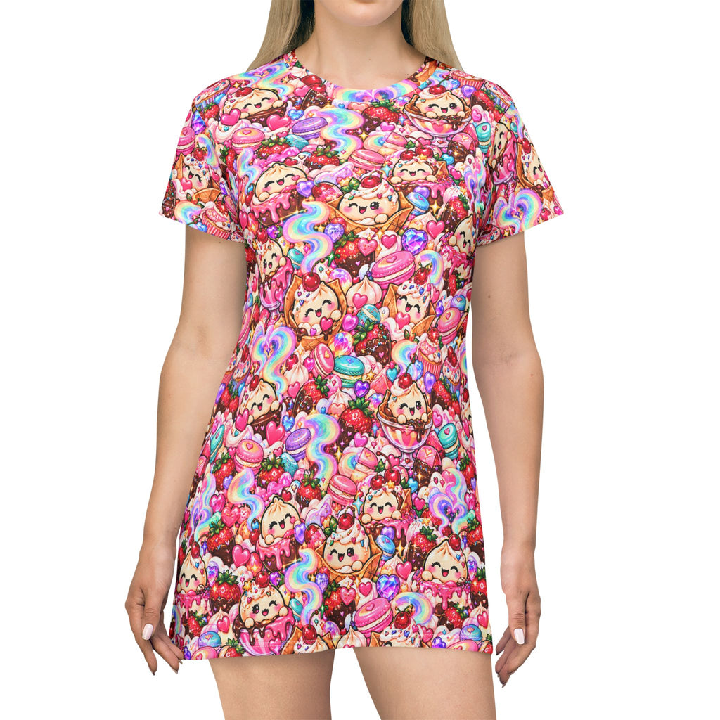 Candyland Dumpling T-Shirt Dress — Kawaii Dessert Print