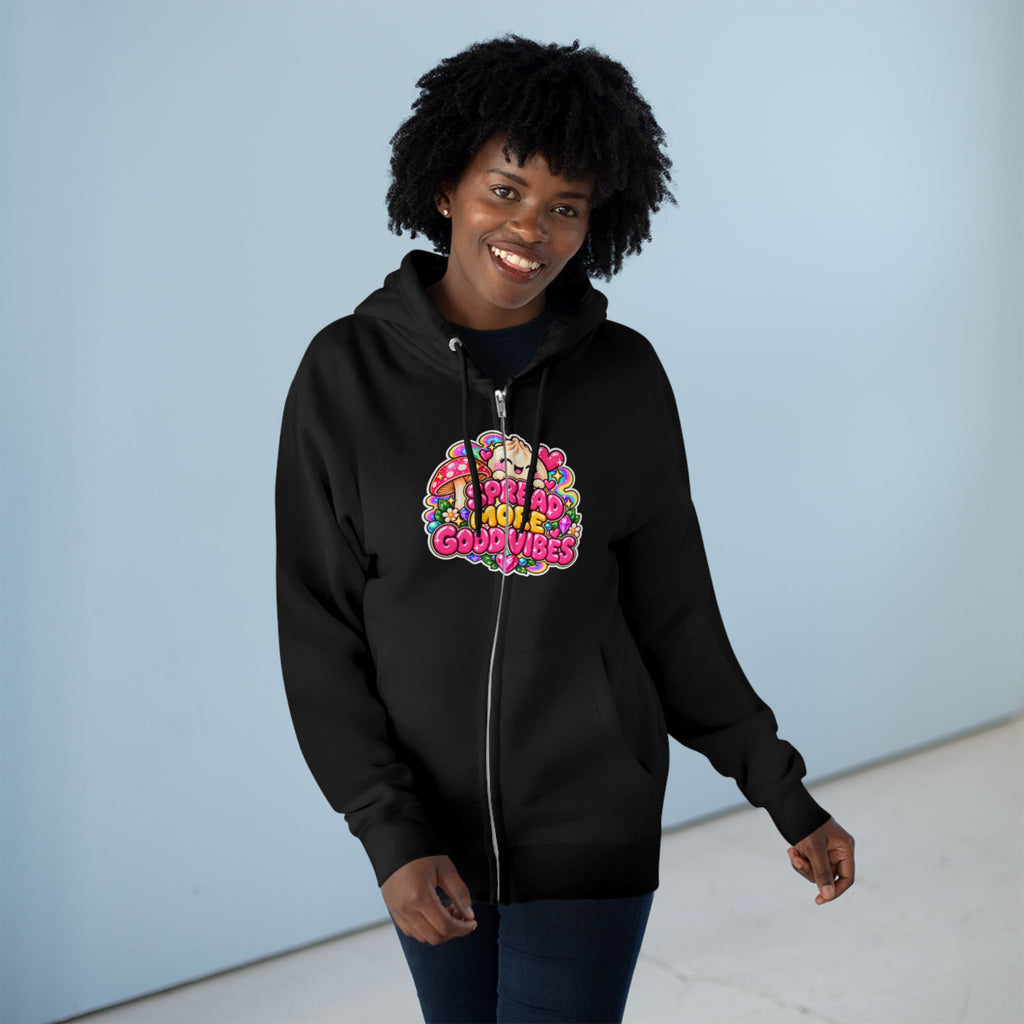 Dim Sum Buns Zip Hoodie — "Spread More Good Vibes" Cute Asian Food Graphic