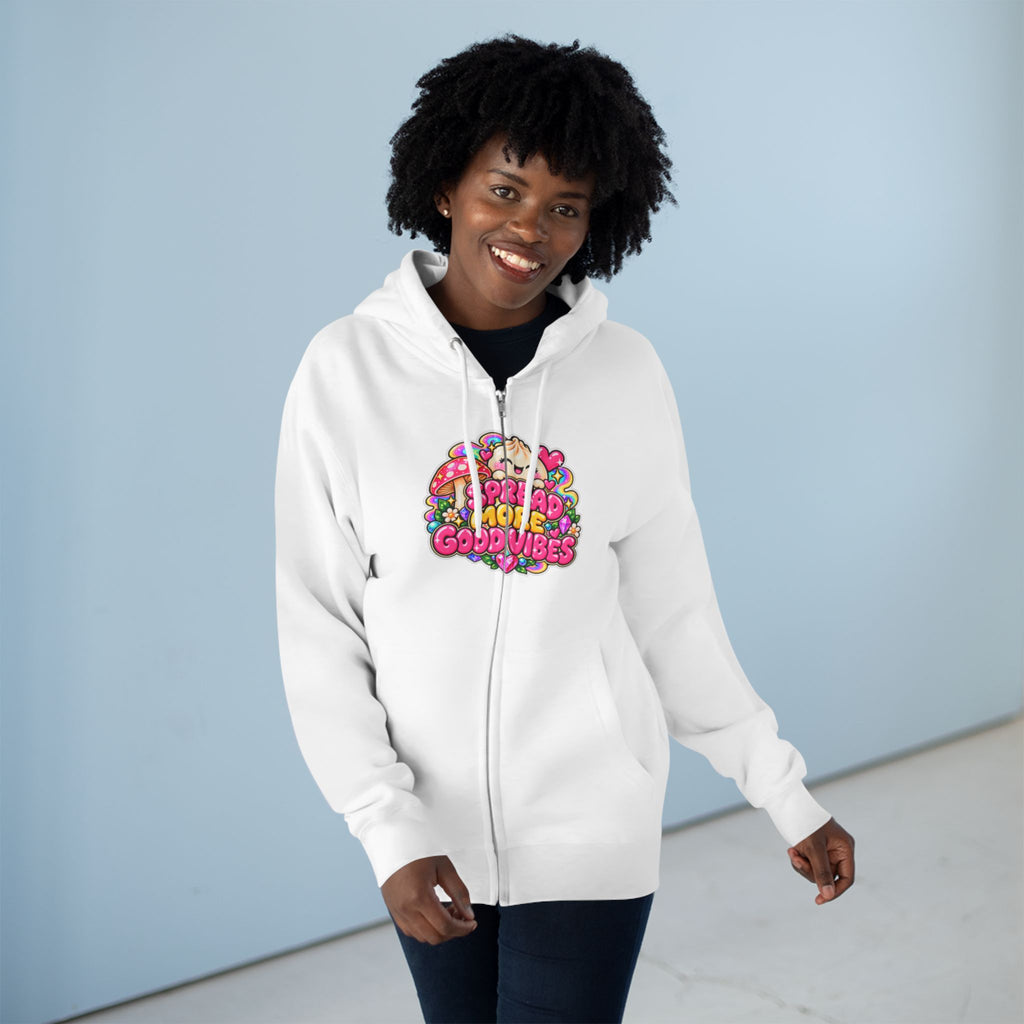 Dim Sum Buns Zip Hoodie — "Spread More Good Vibes" Cute Asian Food Graphic