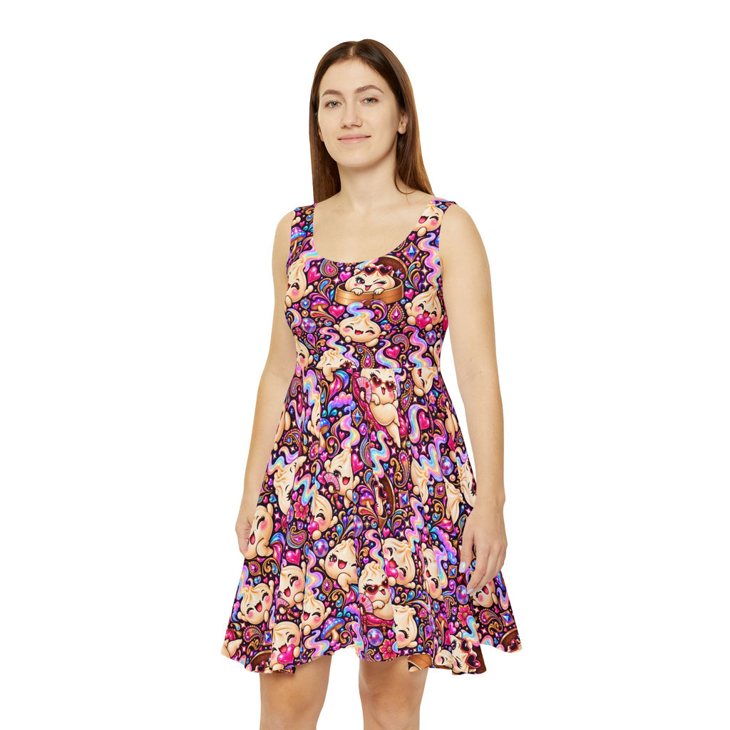 Wanton Dimsum Buns Kawaii Skater Dress — Psychedelic Dumpling Print