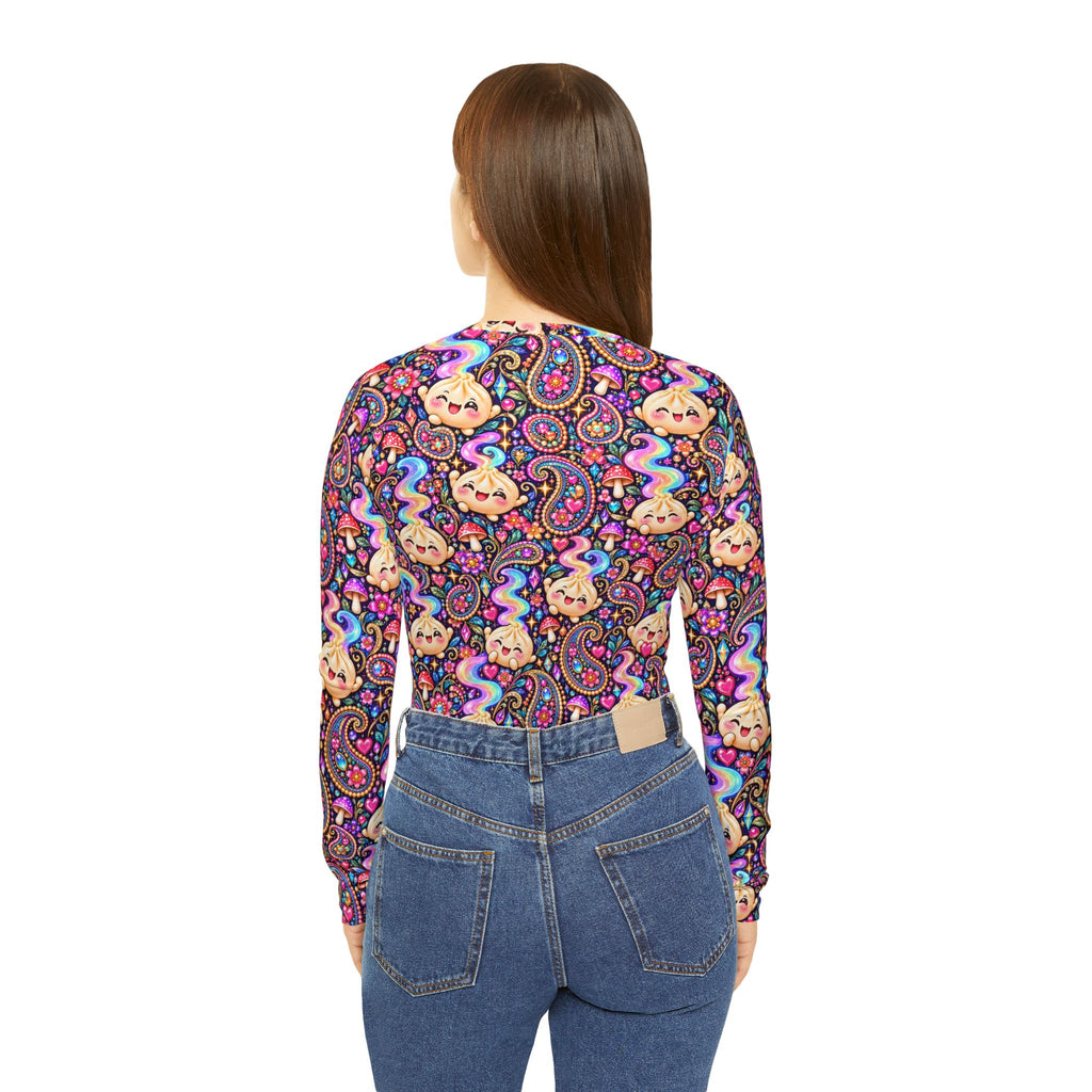 Wanton Dimsum Buns Paisley V-Neck Long Sleeve — Psychedelic Dumpling Print