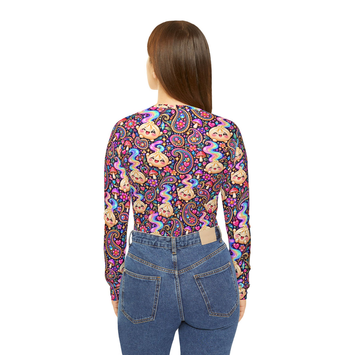 Wanton Dimsum Buns Paisley V-Neck Long Sleeve — Psychedelic Dumpling Print