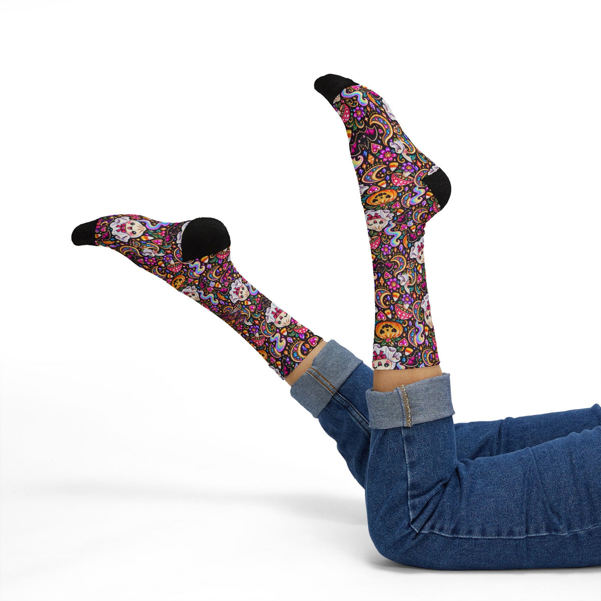 Spooky Buns Day of the Dead Crew Socks — Sugar Skull Dumplings