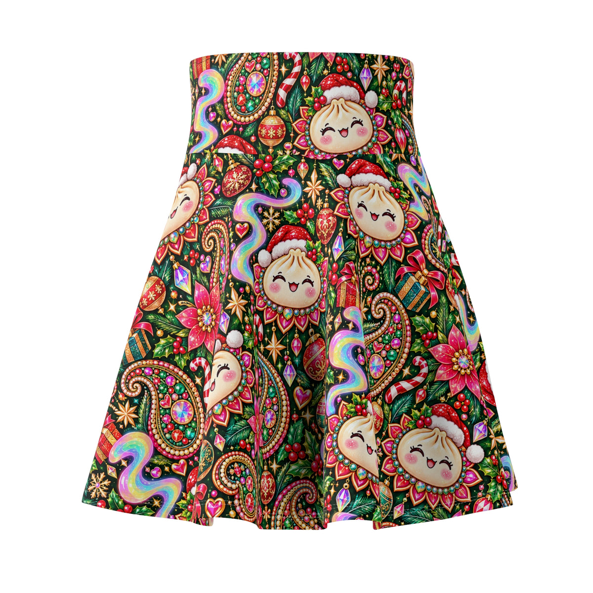 Merry Bunsmas Christmas Skater Skirt — Santa Dumpling Paisley