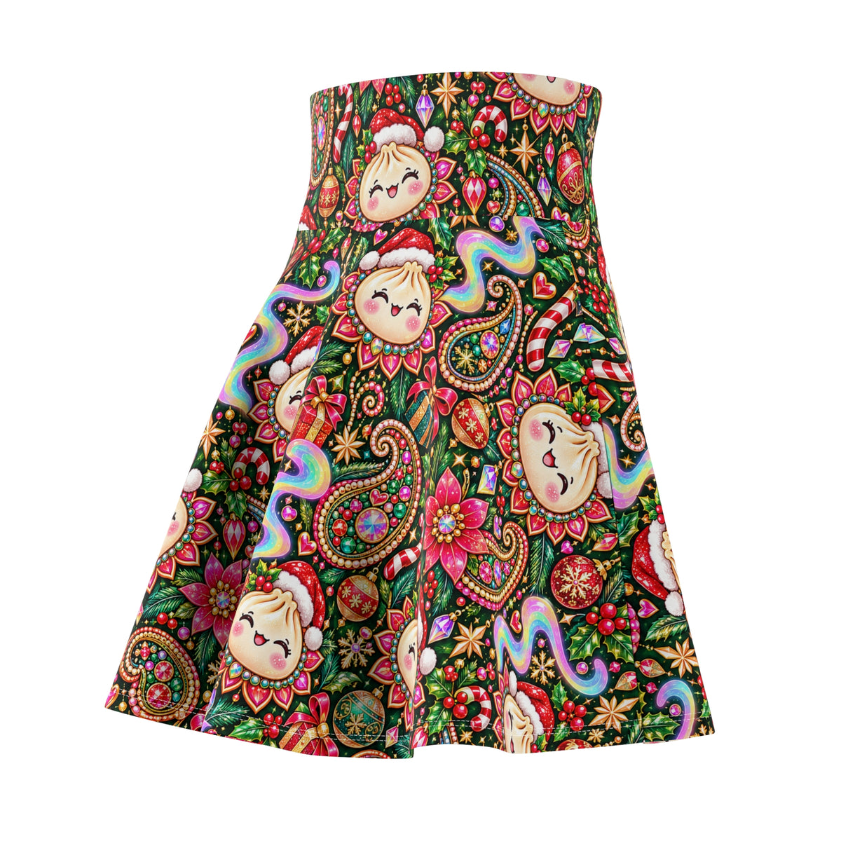 Merry Bunsmas Christmas Skater Skirt — Santa Dumpling Paisley