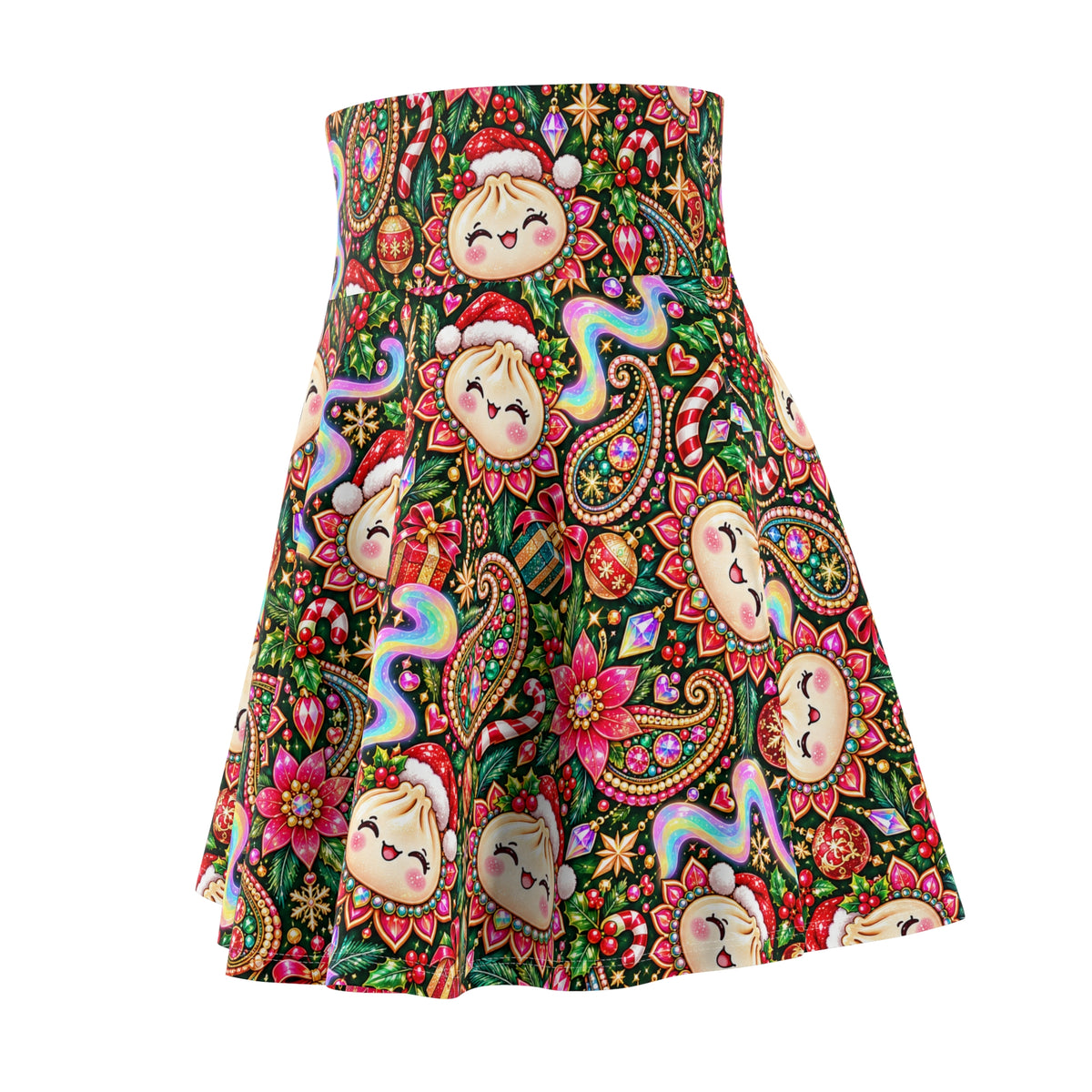 Merry Bunsmas Christmas Skater Skirt — Santa Dumpling Paisley