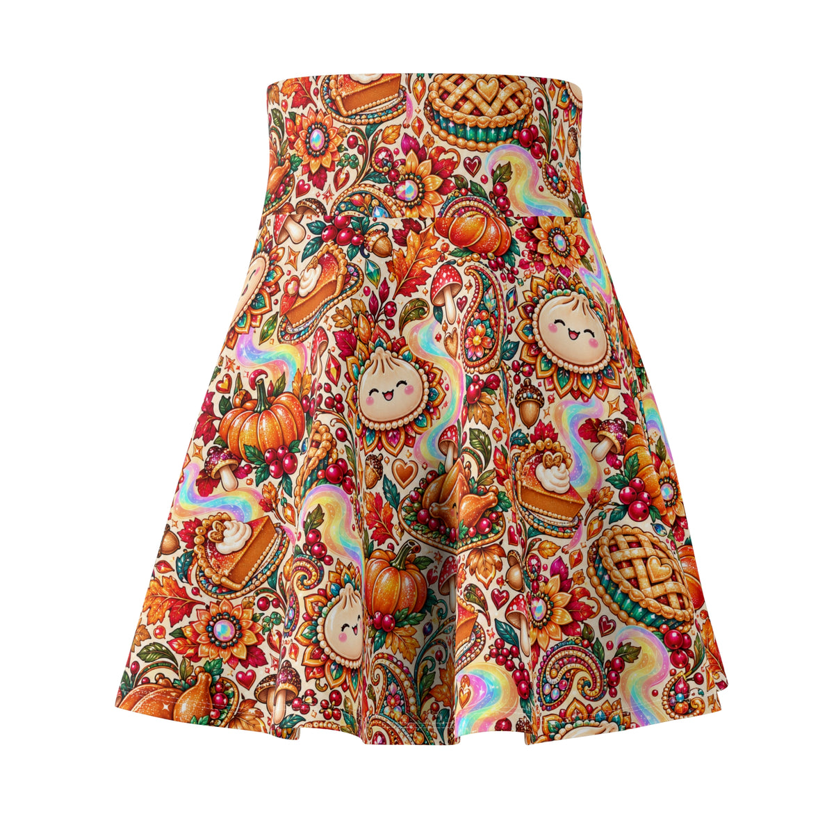 Stuffed Buns Thanksgiving Skater Skirt — Pumpkin Pie Dumpling Print