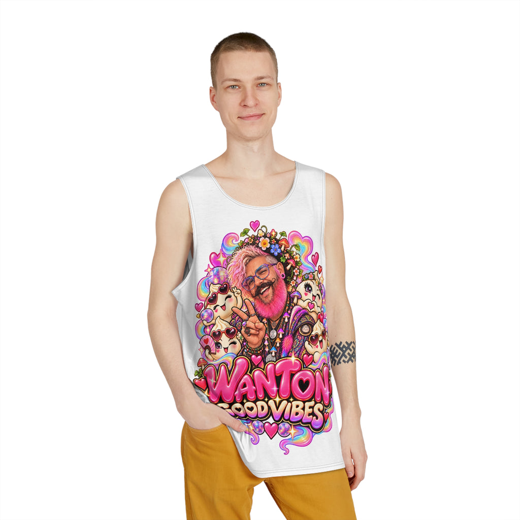 "Wanton Good Vibes" Cute Steamed Bun Graphic Tank Top — Kawaii Dumpling Illustration